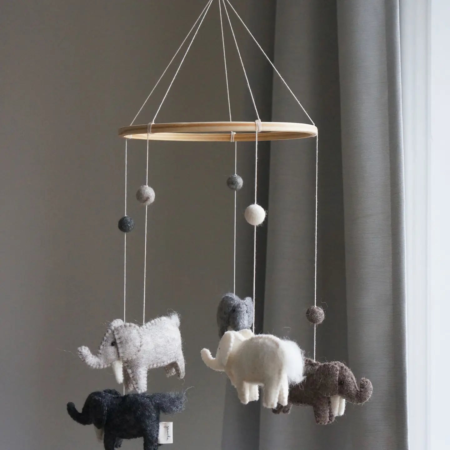 Felt Cot Mobile Elephant Parade at Bygge Bo Baby Kids Store Irish